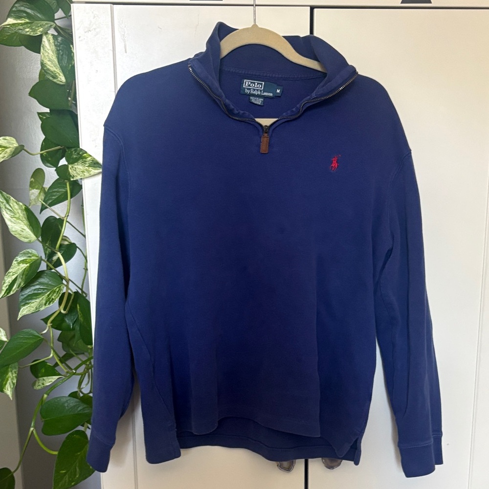 Ralph Lauren Navy Quarter-Zip Sweater with Red Pony